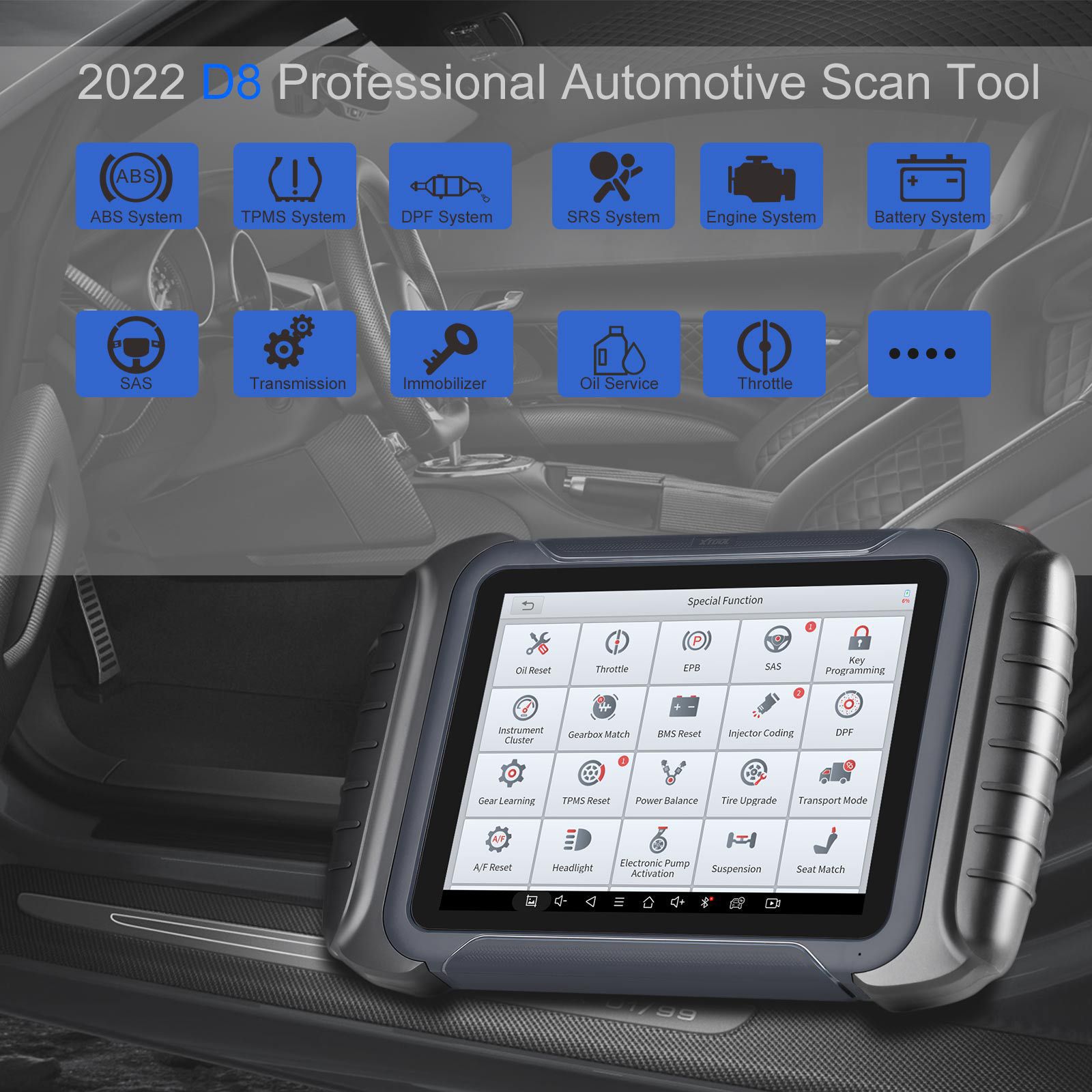 2023 Newest XTOOL D8 Professional Automotive Scan Tool Bi-Directional Control OBD2 Car Diagnostic Scanner+ECU Coding 31+ Services+Key Programming