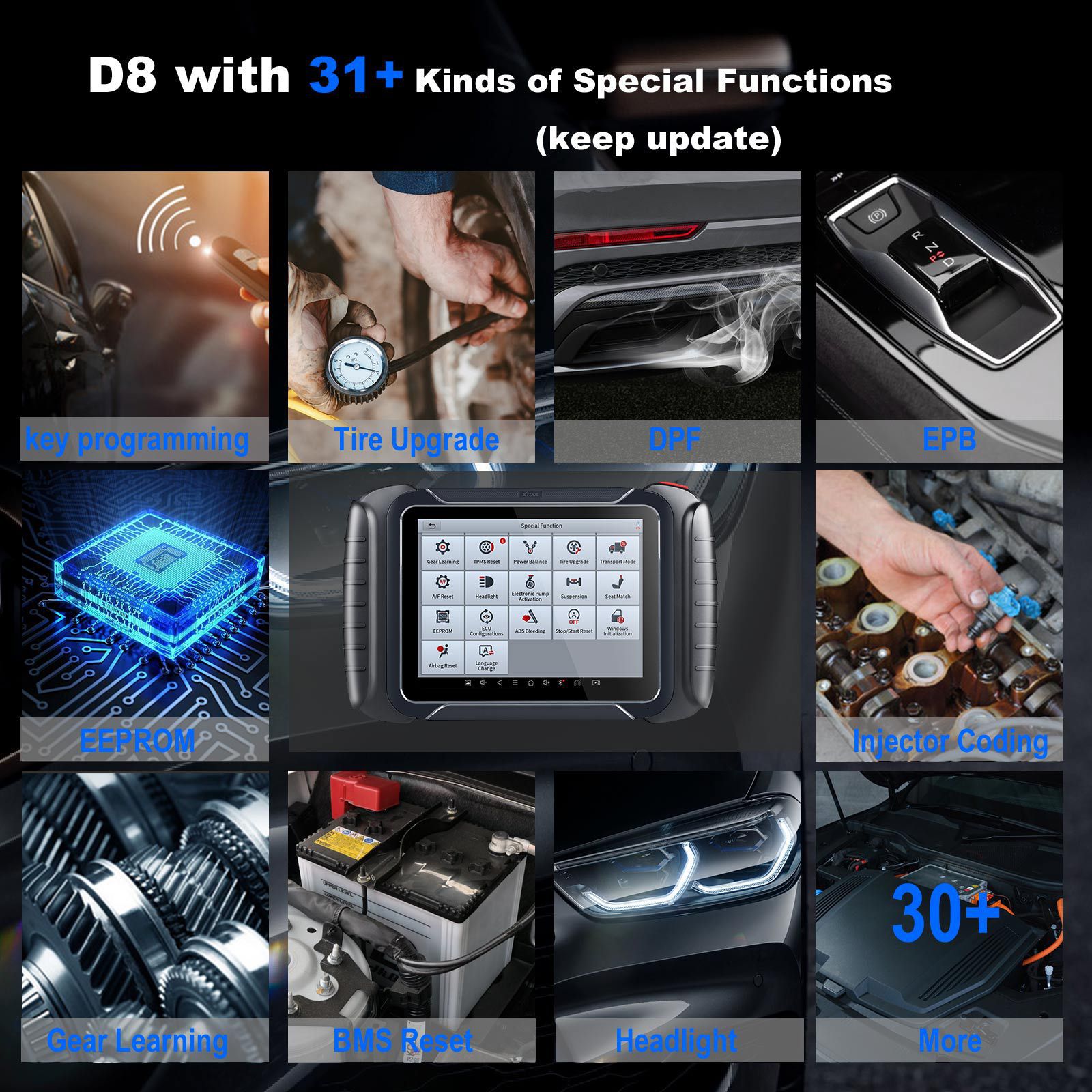 2023 Newest XTOOL D8 Professional Automotive Scan Tool Bi-Directional Control OBD2 Car Diagnostic Scanner+ECU Coding 31+ Services+Key Programming