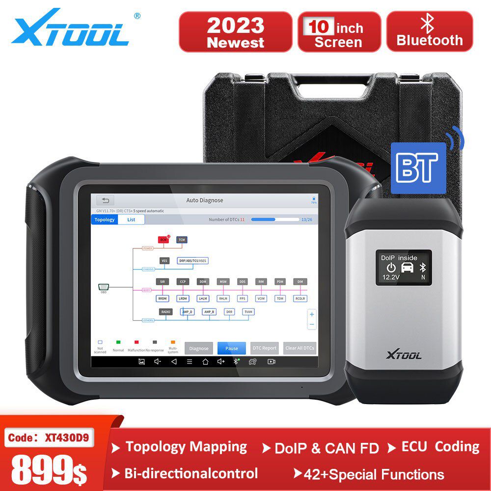 XTOOL D9 Automotive Scan Tool Topology Map Bi-Directional Control ECU Coding Full Diagnostics & 42+ Resets Support DoIP & CAN FD