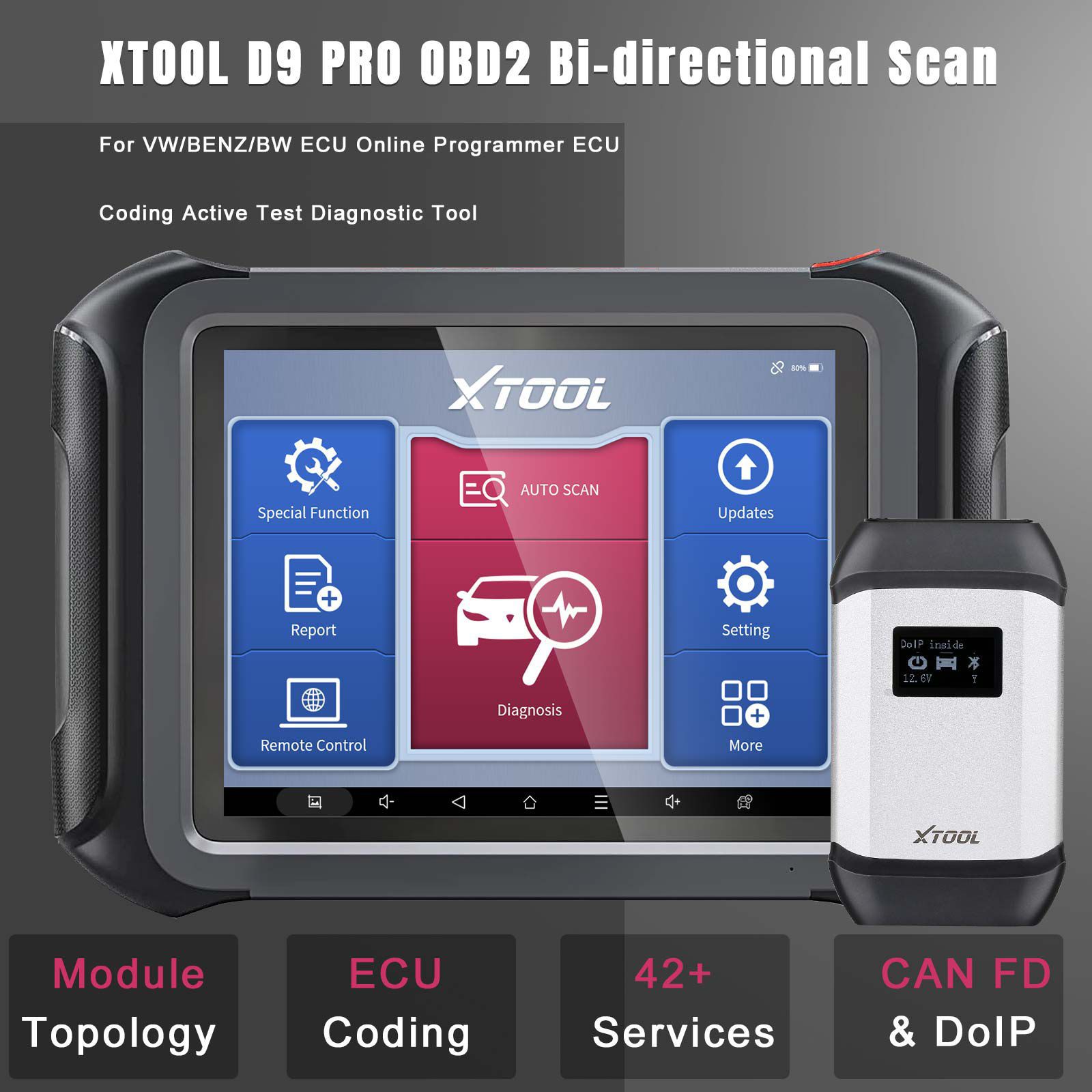 2023 XTOOL D9 PRO OBD2 Bidirektionaler Scan Für VW/BENZ/BW ECU Online Programmierer ECU Codierung Aktives Test Diagnosewerkzeug