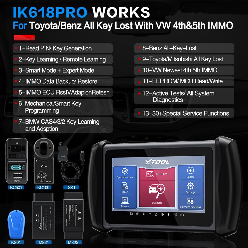 XTOOL InPlus IK618 Auto Key Programmer X100PAD3 Für Toyota/Benz Alle Schlüssel verloren mit Kc100 Für VW 4th&5th IMMO Diagnosewerkzeug