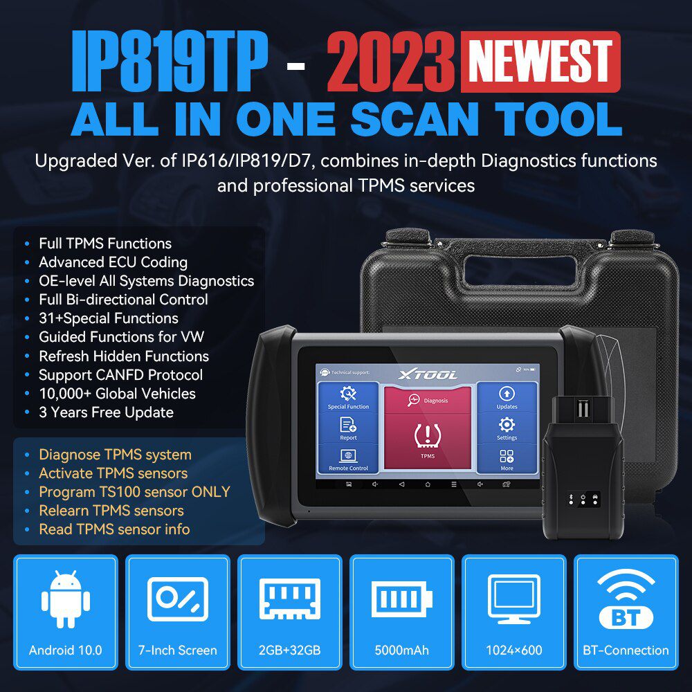 XTOOL InPlus IP819TS TPMS Programmierung Alle Systeme Diagnose Bi-Directional Control 30+ Zurücksetzen Bluetooth Automotive WIth 4pcTS100