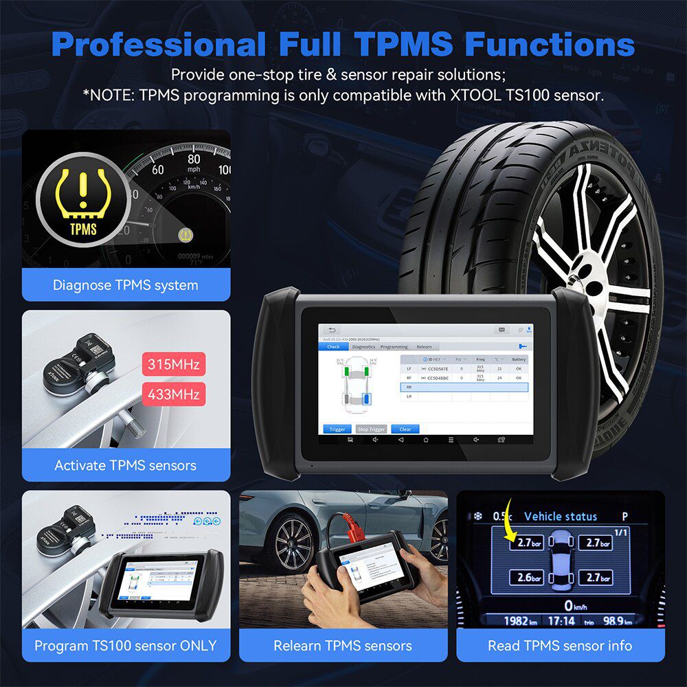 XTOOL InPlus IP819TS TPMS Programmierung Alle Systeme Diagnose Bi-Directional Control 30+ Zurücksetzen Bluetooth Automotive WIth 4pcTS100