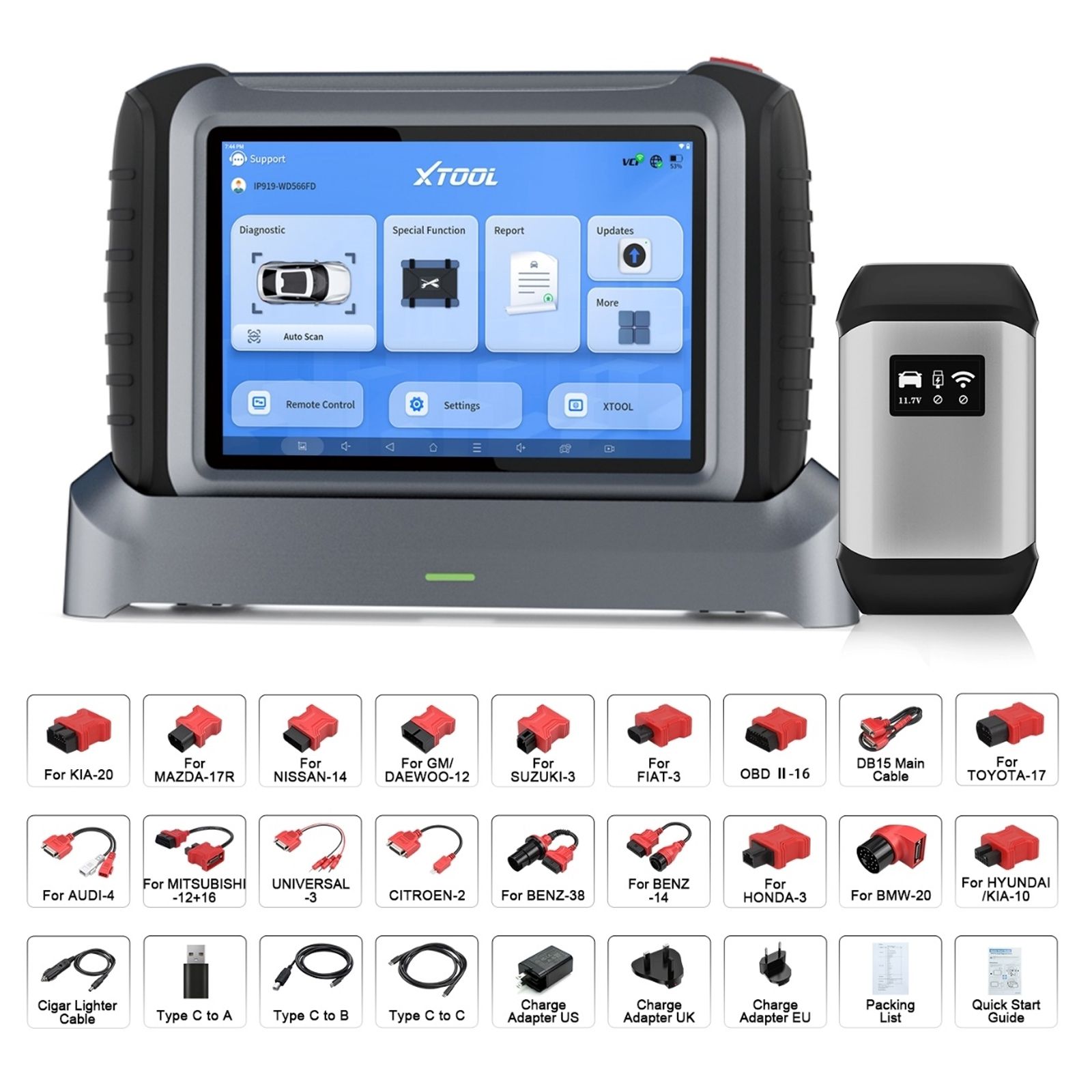 XTOOL InPlus IP919 drahtloses bidirektionales Diagnosewerkzeug mit ECU-Codierung, 42+ Service, FCA AutoAuth, Topologiekarte, DoIP CAN FD 3 Jahre Kostenloses Update