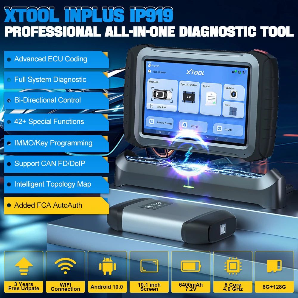 XTOOL InPlus IP919 drahtloses bidirektionales Diagnosewerkzeug mit ECU-Codierung, 42+ Service, FCA AutoAuth, Topologiekarte, DoIP CAN FD 3 Jahre Kostenloses Update