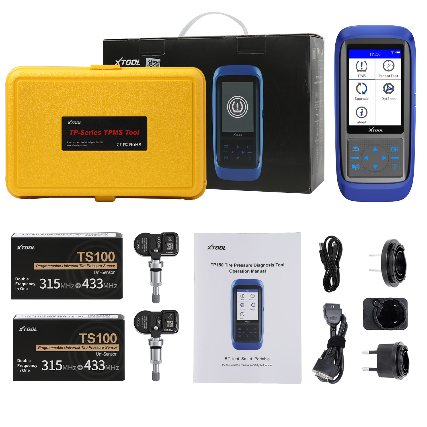 XTOOL TP150 Reifendrucküberwachungssystem OBD2 TPMS Scanner Tool mit 315&433 MHZ Sensor