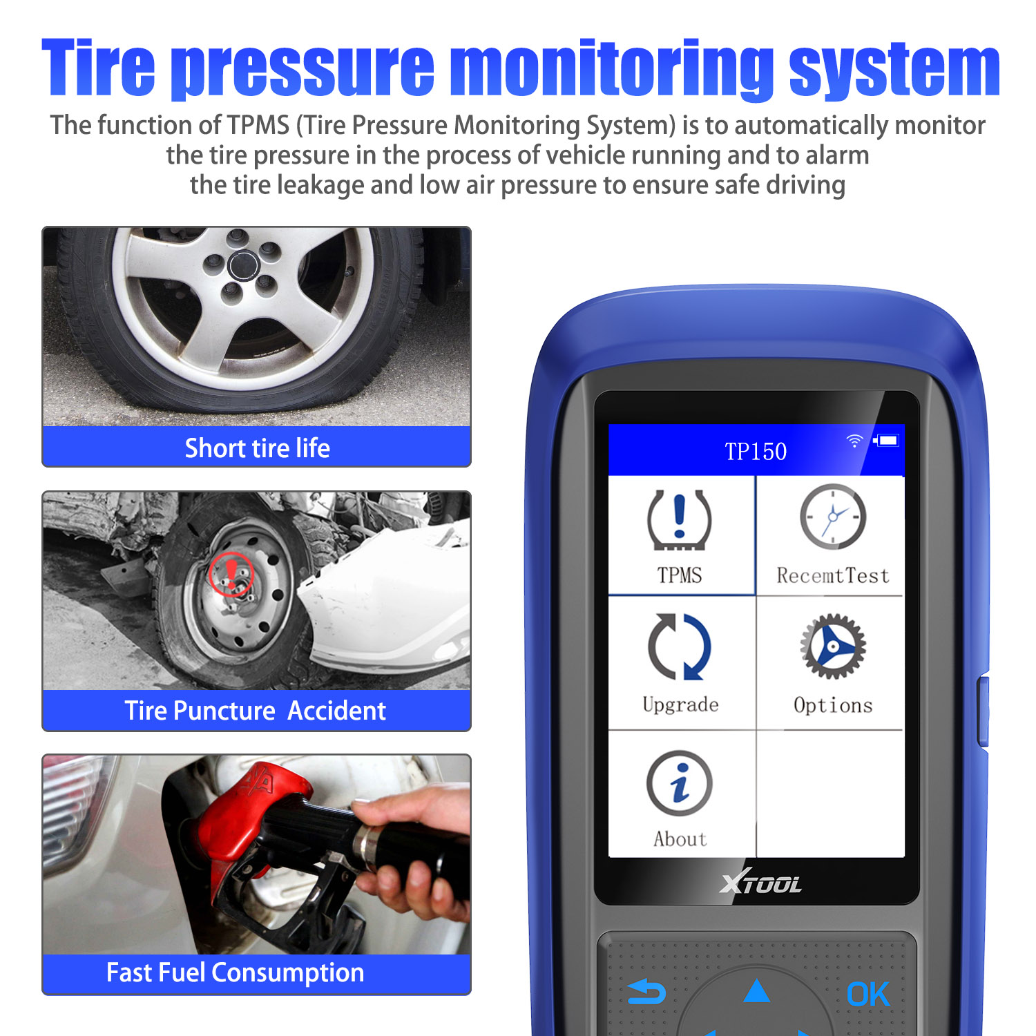 XTOOL TP150 Reifendrucküberwachungssystem OBD2 TPMS Scanner Tool mit 315&433 MHZ Sensor