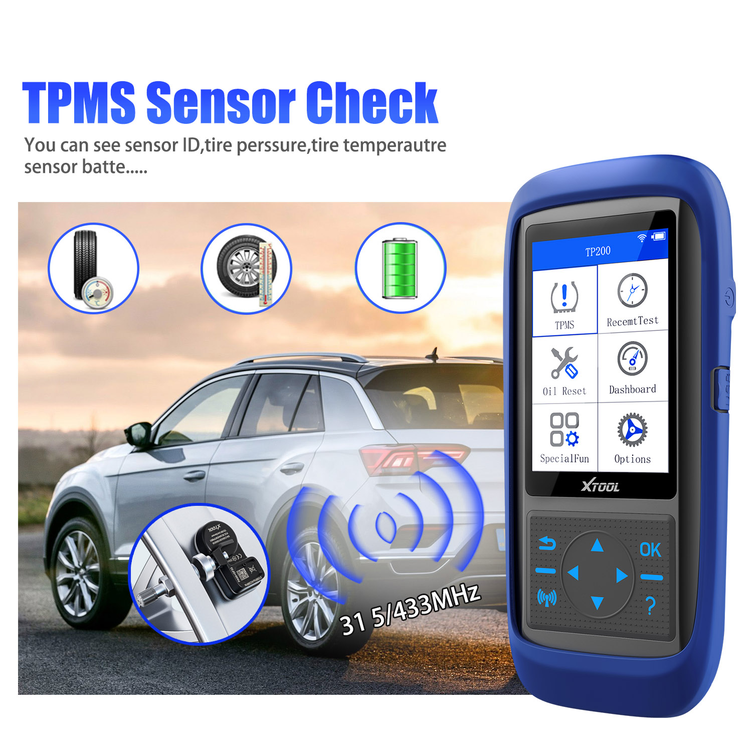 XTOOL TP150 Reifendrucküberwachungssystem OBD2 TPMS Scanner Tool mit 315&433 MHZ Sensor