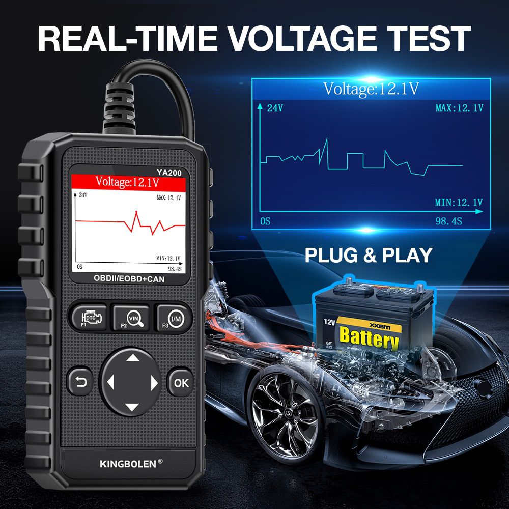 Scanner-Diagnosewerkzeug YA200 OBD2 für Motor Check DTC Lookup Batterie Test mit 10 Sprachen Update Freies Verschiffen