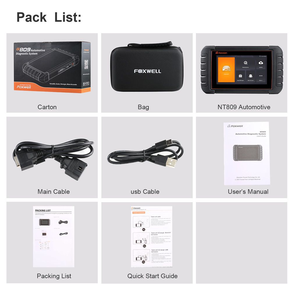 Foxwell NT809 Verpackungsliste