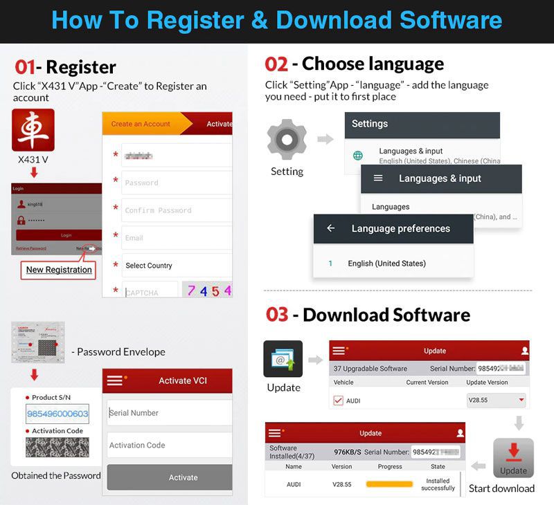 x431 v Software registrieren und herunterladen