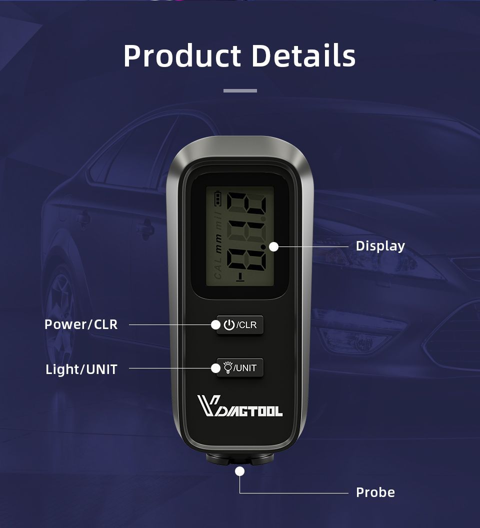 VDIAGTOOL VC100 Car Thickness Gauge Meter